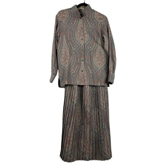 Vintage Jaeger Paisley 100% Wool Pleated Skirt 2-Piece Set - Women’s 10 - Picture 1 of 12